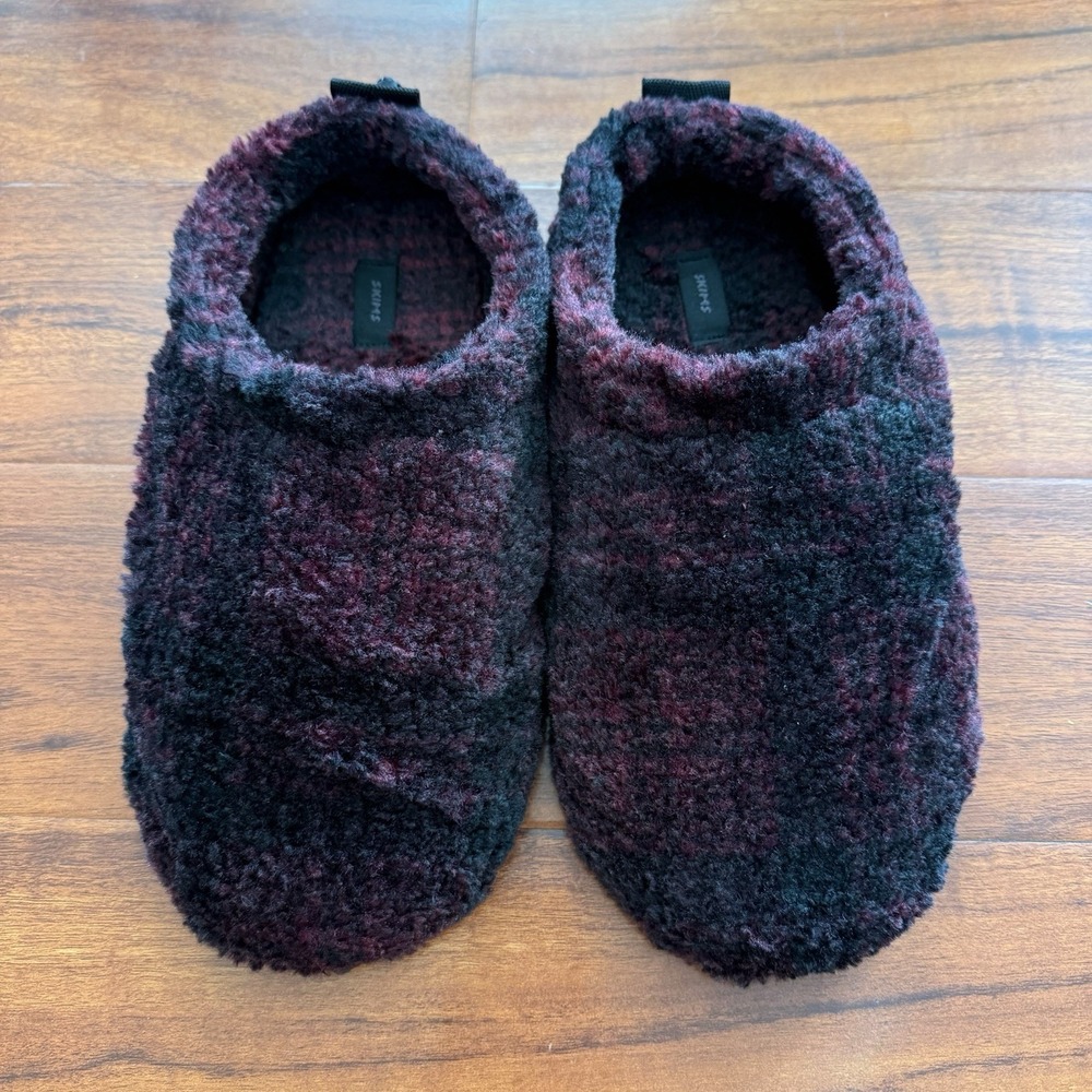 Skims Fleece Sleep Unisex Slippers in the Wine Plaid  EU 41 Women's Sz 10 NWOB